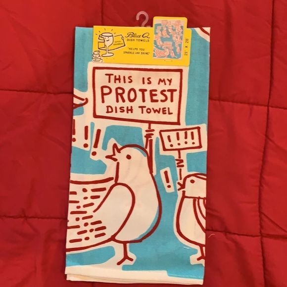 Blue QCotton dish towel - protest bird - Picture 1 of 8